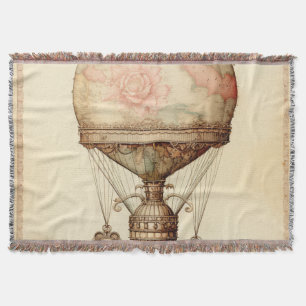Cobertor Vintage Steampunk Floral Hot Air Balloon