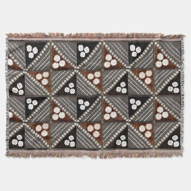 Cobertor Vintage Tapa Padrão Tribal de Fiji (Frente)