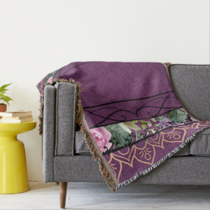 Cobertor Vintage Velvet Victorian Purple Floral Tapeçaria