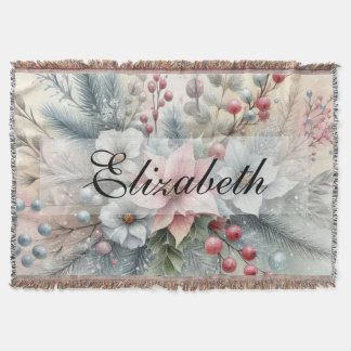 Cobertor Vintage Watercolor Christmas Floral and Ornaments