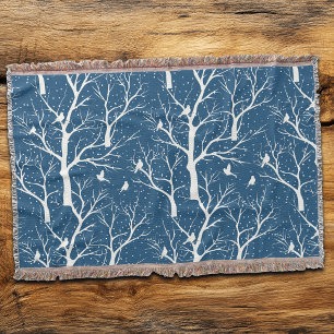 Cobertor Vintage Winter Sky White Birds Snowflakes
