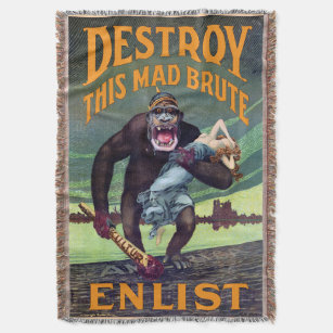 Cobertor Vintage WWI Poster - Destrua Este Mad Brute