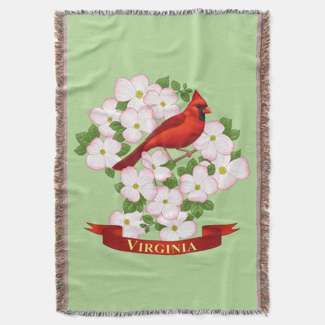 Cobertor Virginia State Cardinal Bird e Dogwood Flower (Frente Vertical)