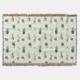 Cobertor Watercolor Cactus Pattern Mint Green