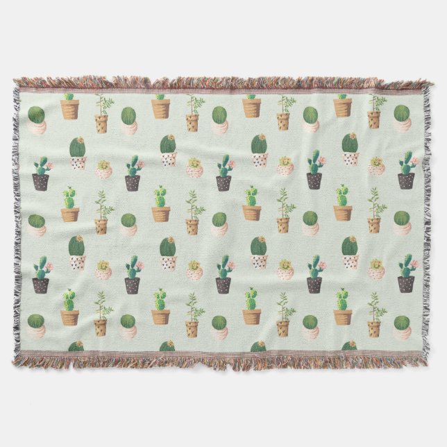 Cobertor Watercolor Cactus Pattern Mint Green (Frente)