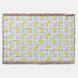 Cobertor Watercolor Chick And Eggs On Blue Gingham Pattern