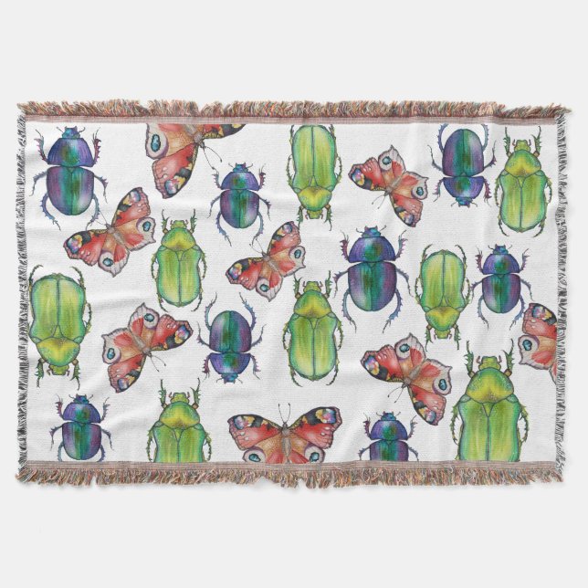Cobertor Watercolor pattern of beetles and butterflies (Frente)
