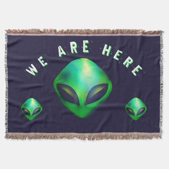 Cobertor "We Are Here" Green Alien head (Frente)