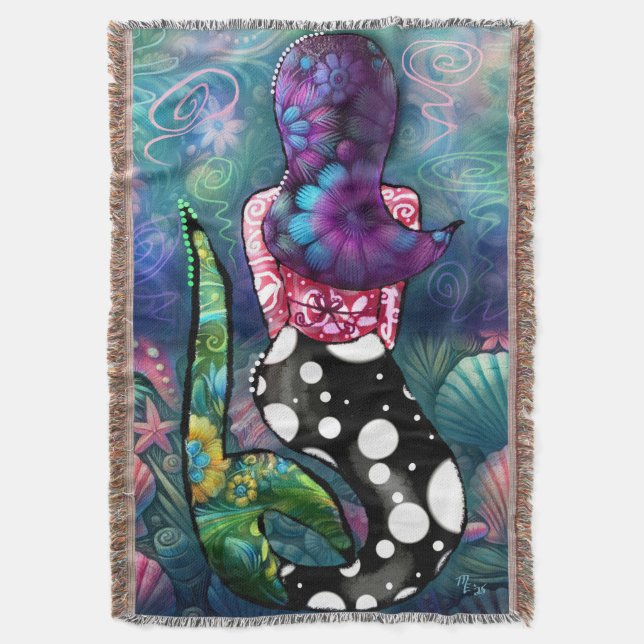 Cobertor Whimsical Abstract Mermaid Nautical Teal Seashells (Frente Vertical)