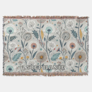 Cobertor Whimsical Dandelion & Floral Folk Art Seamless