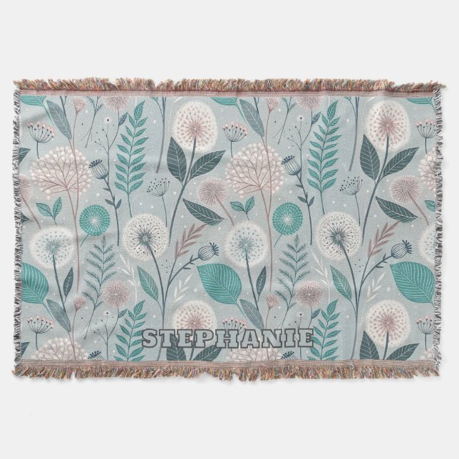 Cobertor Whimsical Dandelion & Floral Folk Art Seamless (2) (Frente)