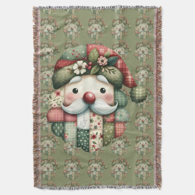Cobertor Whimsical Patchwork Santa Folk Christmas (Frente Vertical)