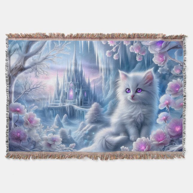 Cobertor White Kitten em Fantasy Ice Kingdom (Frente)