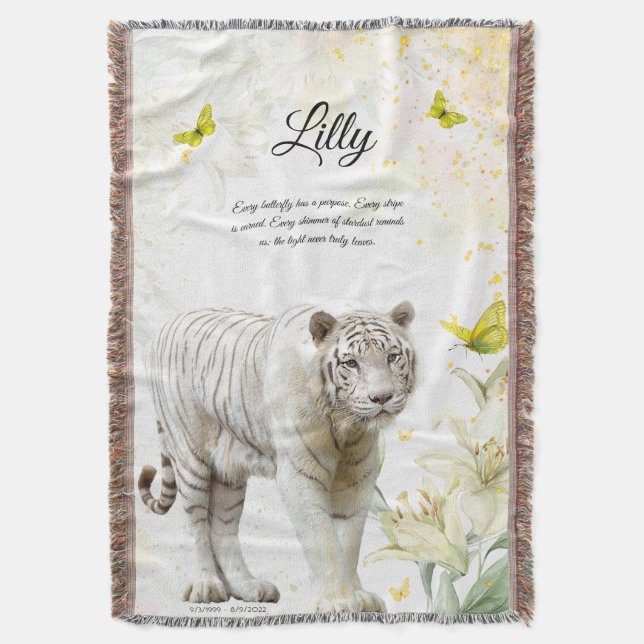 Cobertor White Tiger and Lilies Throw Blanket (Frente Vertical)