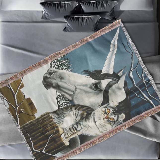 Cobertor White Unicorn Tabby cat Fantasy (Criador carregado)