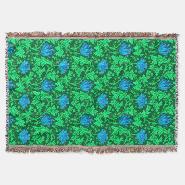 Cobertor William Morris Anemone, Emerald Green & Turquoise (Frente)