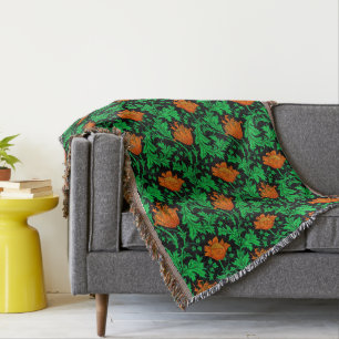 Cobertor William Morris Anemone, Laranja, Verde e Preto