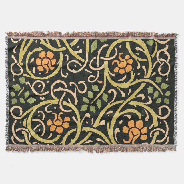 Cobertor William Morris Black Floral Art Impressão Design (Frente)