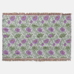 Cobertor William Morris Chrysanthemum Floral Purple Green