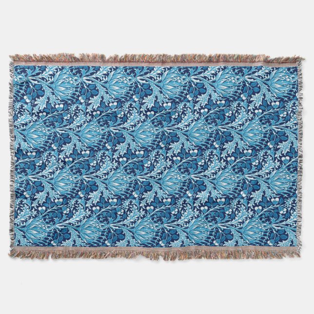 Cobertor William Morris Damask, Marinho e Branco (Frente)