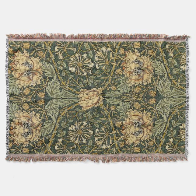 Cobertor William Morris Honeysuckle Green Floral (Frente)