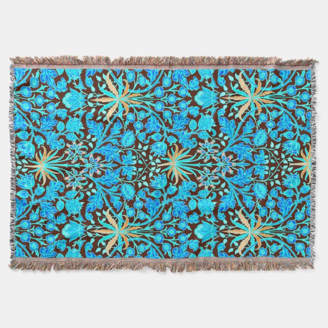 Cobertor William Morris Hyacinth Impressão, Aqua e Brown (Frente)