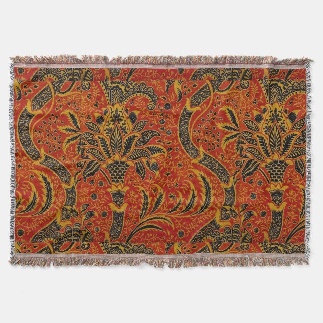 Cobertor William Morris Índia Vermelho Floral Vintage Cláss (Frente)