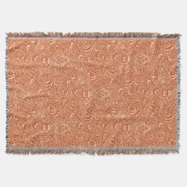 Cobertor William Morris Indian, Coral Orange e Peach (Frente)