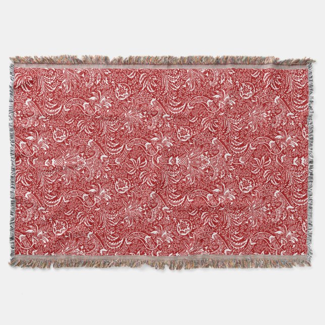 Cobertor William Morris Indian, Dark Red e White (Frente)