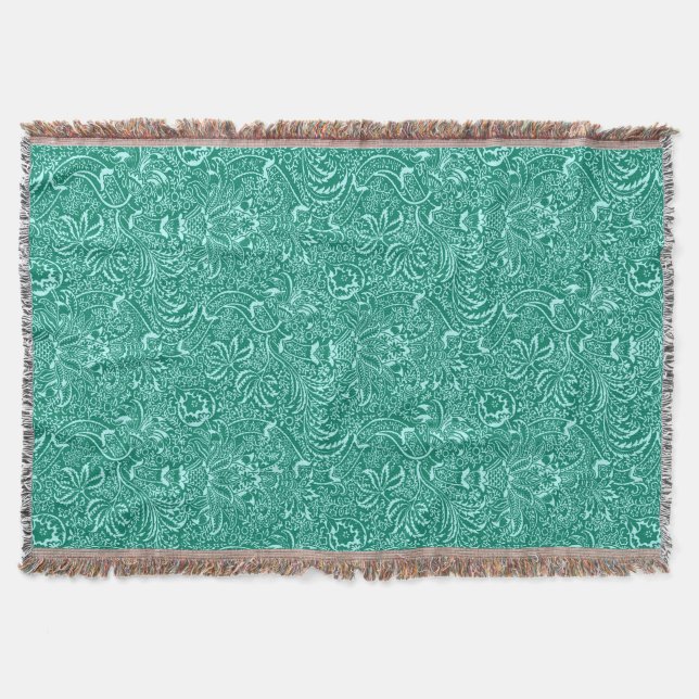 Cobertor William Morris Indian, Turquoise e Light Aqua (Frente)