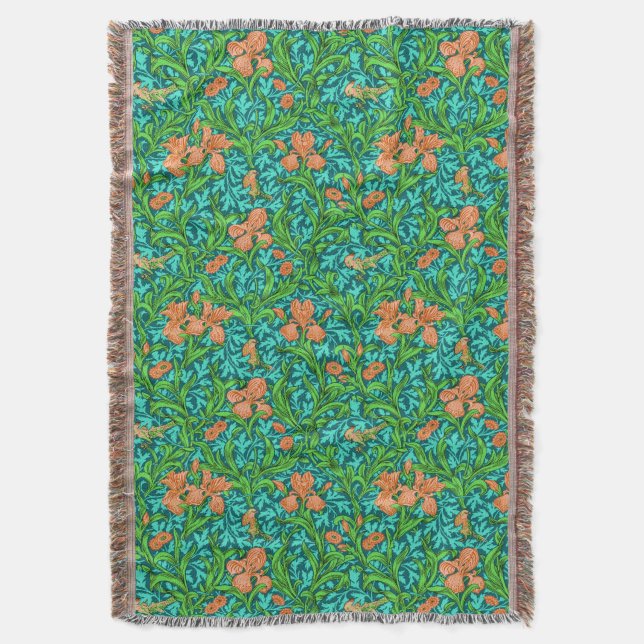 Cobertor William Morris Irises, Orange e Turquoise (Frente Vertical)