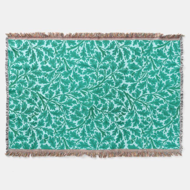 Cobertor William Morris Oak Leaves, Turquesa e Aqua Throw (Frente)