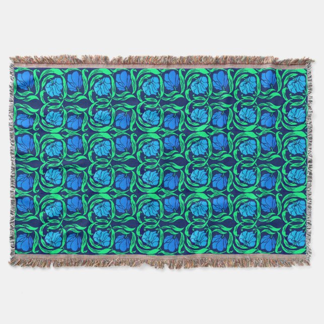 Cobertor William Morris Pimpernel, Cobalt Blue e Green (Frente)