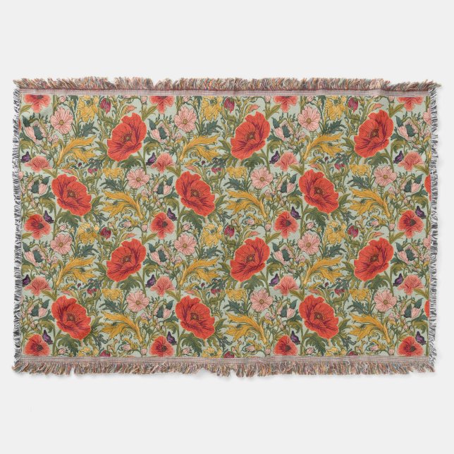 Cobertor William Morris Poppies Floral Art Nouveau Pattern  (Frente)