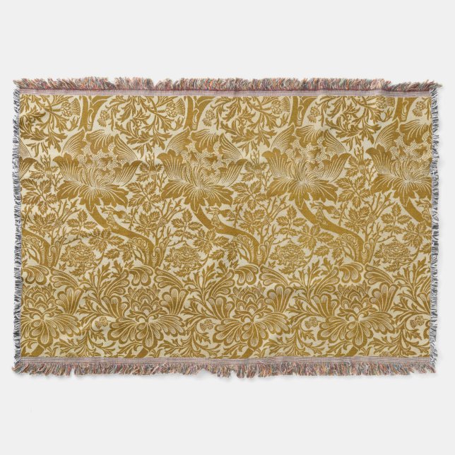 Cobertor William Morris Rosa e Cardo Floral Dourado (Frente)