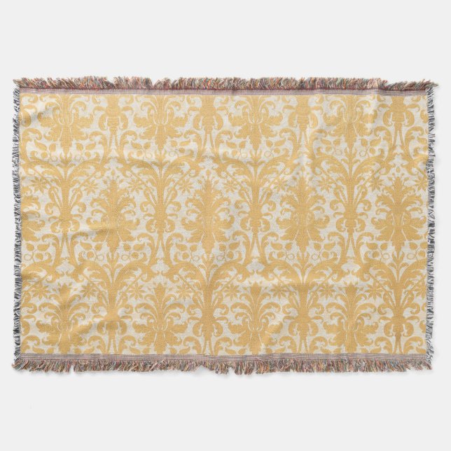 Cobertor William Morris Salgueiro & Dourado Damasko Luxo (Frente)