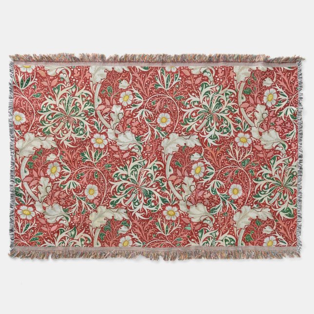 Cobertor William Morris Seaweed Vermelhos Antigos Flores (Frente)