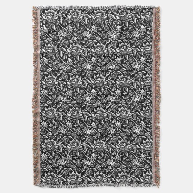 Cobertor William Morris Sunflower, Black, White e Cinzas (Frente Vertical)