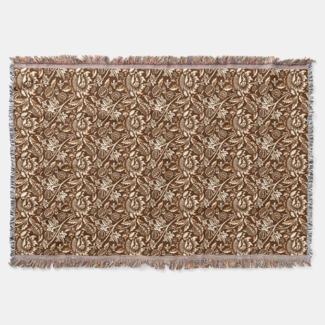 Cobertor William Morris Sunflower, Chocolate Brown & Beige (Frente)