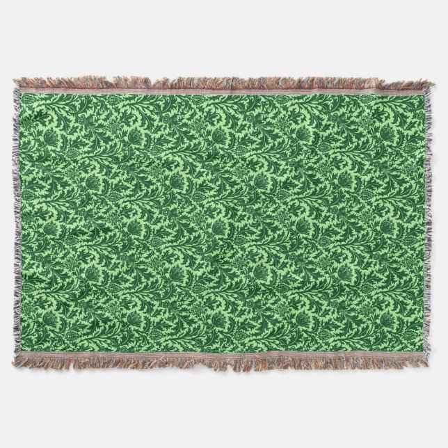 Cobertor William Morris Thistle Damask, Emerald Green (Frente)