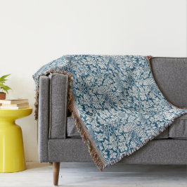Cobertor William Morris Vintage Flores Aves Azul Branco