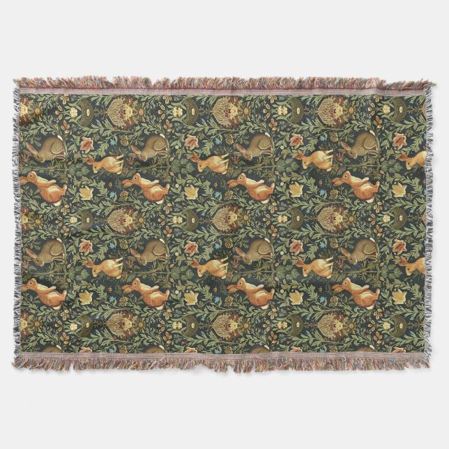 Cobertor William Morris Woodland Floral Rabbits Christmas (Frente)