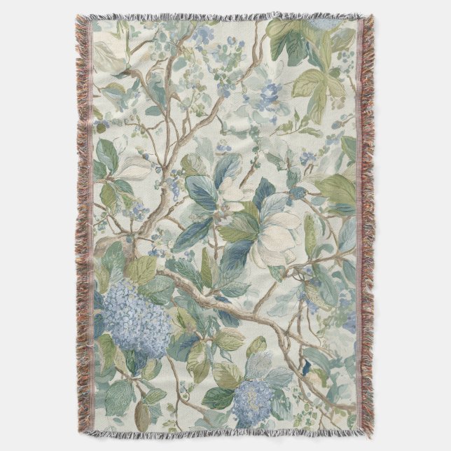 Cobertor Willow Little Magnolia Wallpaper Floral Coastal  (Frente Vertical)