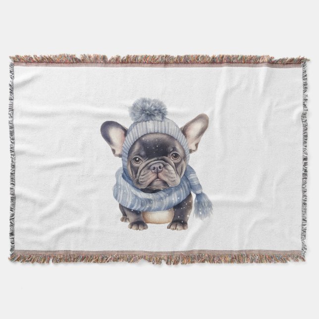 Cobertor Winter Bulldog Baby in Blue Cap and Scarf  (Frente)