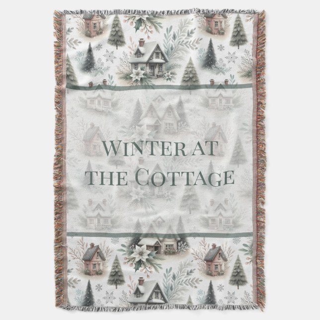 Cobertor Winter Cottage Snowfall Words (Frente Vertical)