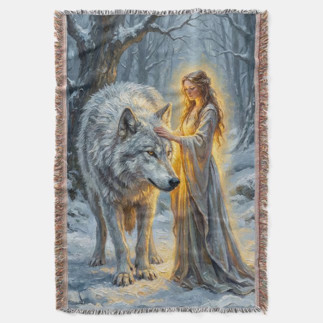 Cobertor Winter Goddess & White Wolf (Frente Vertical)