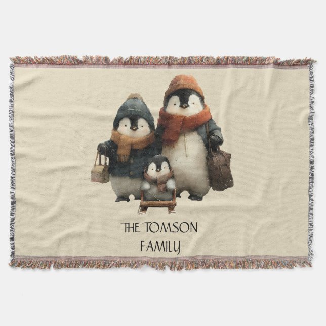 Cobertor Winter Penguin Family Personalized Design (Frente)