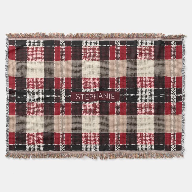 Cobertor Xadrez Clássica de Tartan Vermelho e Preto - Tecid (Frente)
