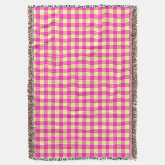 Cobertor Xadrez Gingham Rosa e Amarelo Vibrante (Frente Vertical)