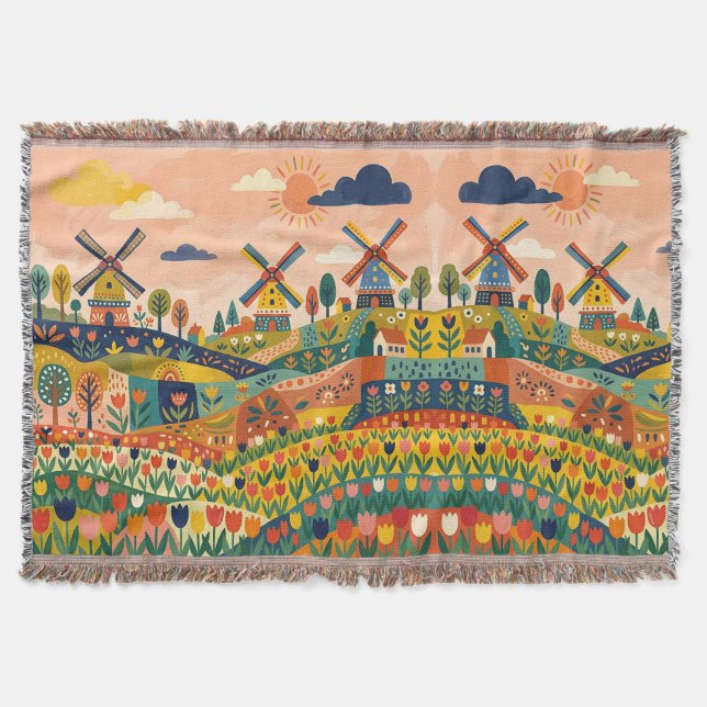 Cobertor Yellow Navy Windmill Blanket - Tulip Field (Frente)